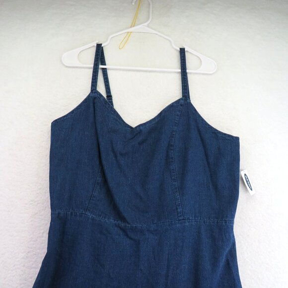 Old Navy Jean Dress Size XL Dark Wash Blue Denim Sleeveless Ruffle Hem Mini New - Picture 2 of 10